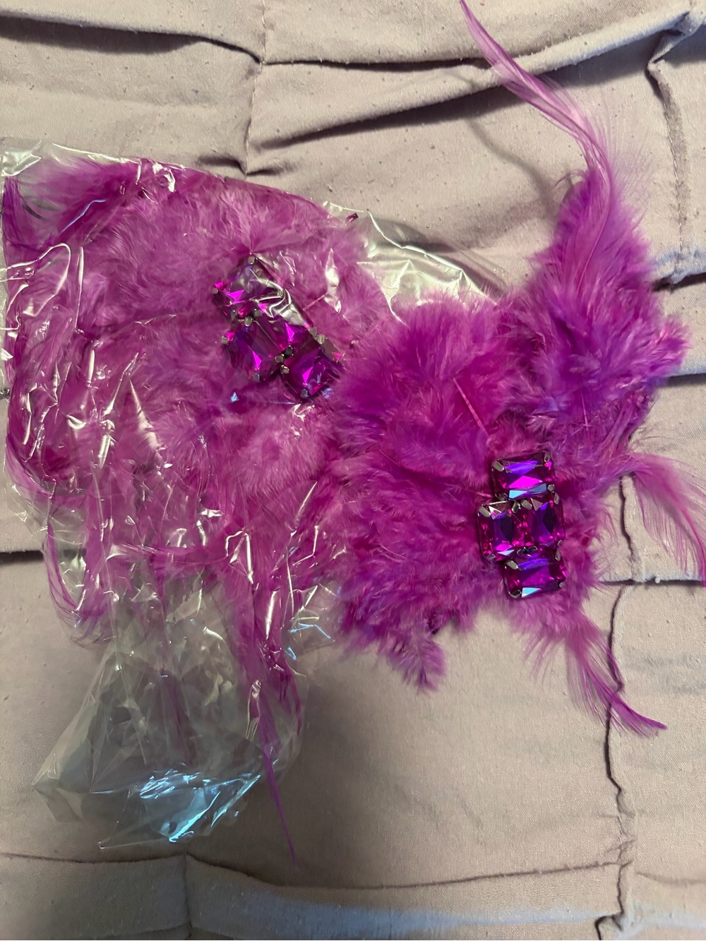 Weissman Purple Feather Hair Clip with Gem Accents set of 2
